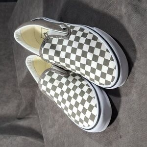 Vans Classic Slip On Grey and White Checkerboard Canvas Sneakers VG- US M9 W10.5